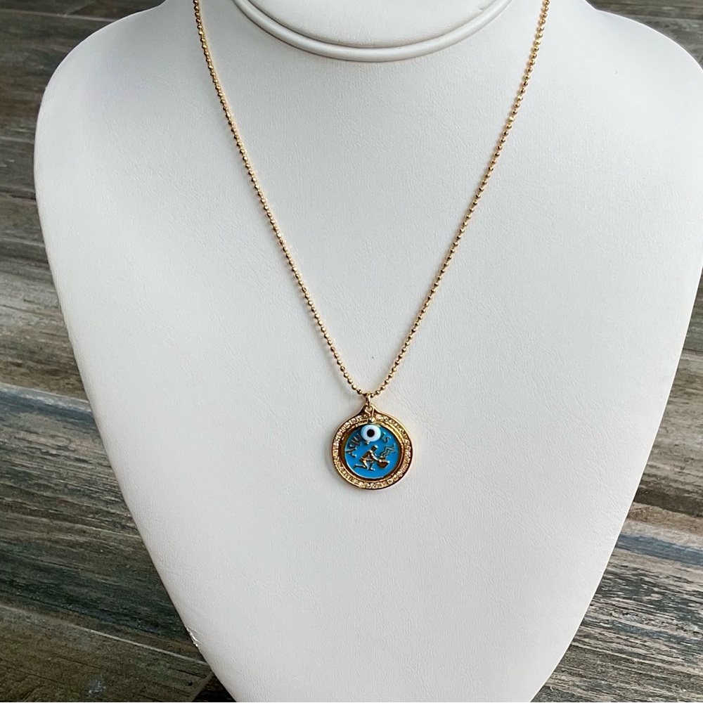 Gold and Blue Evil Eye Pendant Necklace